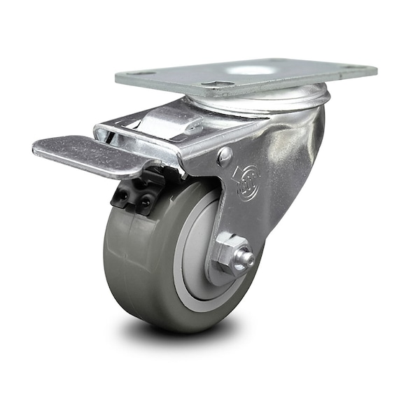 3.5 Inch Gray Polyurethane Wheel Swivel Top Plate Caster with Total Lock Brake
